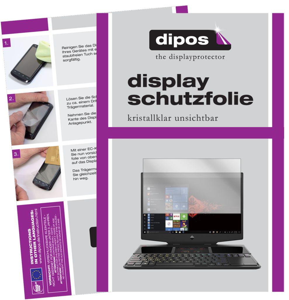 2x Schutzfolie für HP Omen X 2S klar Displayschutzfolie Folie Display Schutz dipos