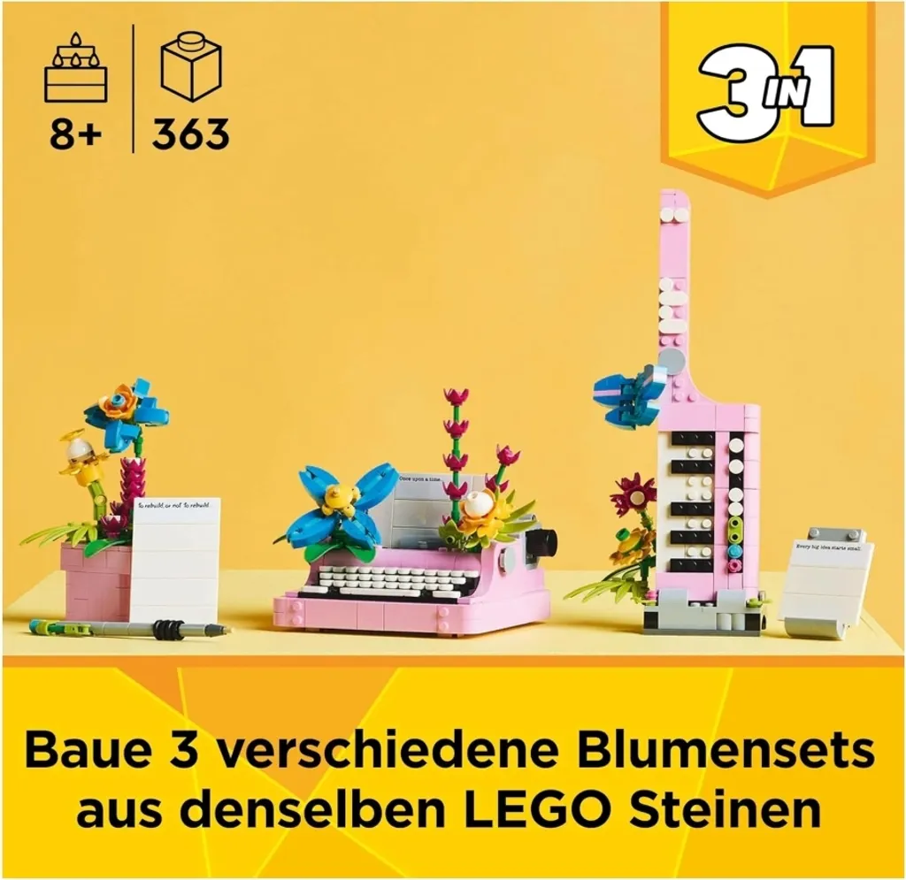 Machine à écrire LEGO Creator 31169 avec fleurs, objet de collection rétro - 3