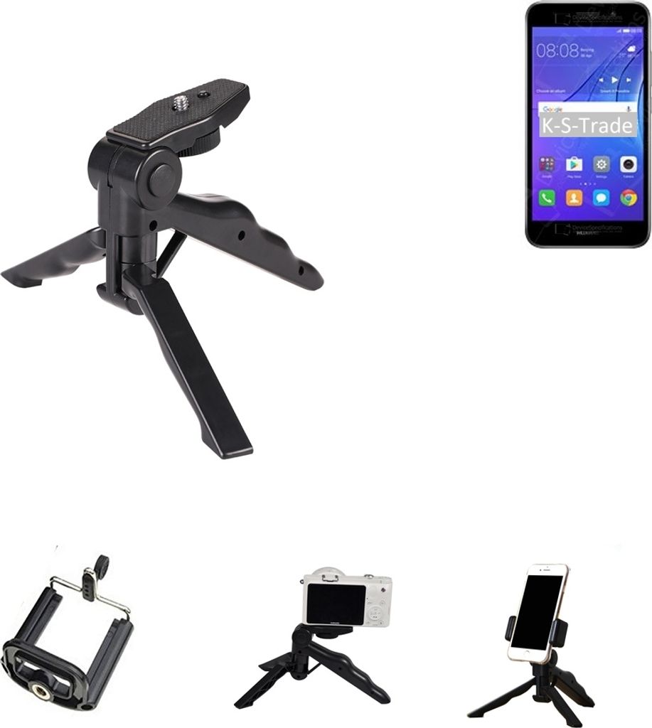 K-S-Trade Stativ Tisch-Ständer Dreibein Handy-Stativ Ständer kompatibel mit Huawei Y3 2018 Mini-Stativ Smartphone Tripod Handy-Stativ aus Plastik