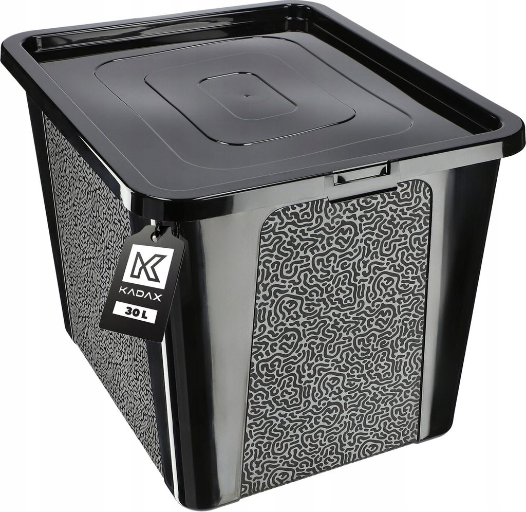 Contenitore in plastica KADAX da 30 l con coperchio, nero, Immagine del prodotto 