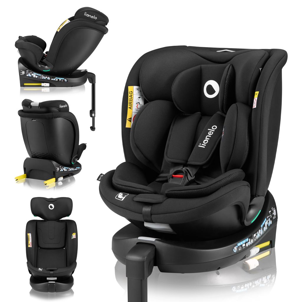 Lionelo Kindersitz Navy i-Size 360° EasyTurn-Drehbasis, 40-150 cm, Montage mit ISOFIX und einem Stützfuß, R129-Norm - Schwarz