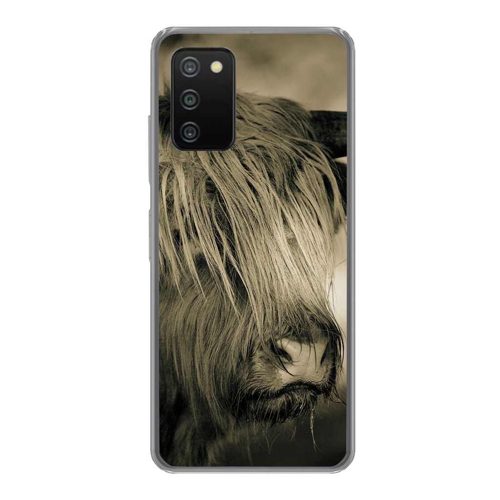 MuchoWow Handyhülle Schutzhülle Hülle für Samsung Galaxy A03s Schottischer Highlander - Tiere - Haare Silikon Softcase Handy Hülle - Schutz