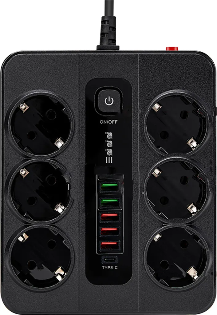 INF Multiprise UE Type-C 6 Prises avec 5 Ports USB - Noir Design Compact
