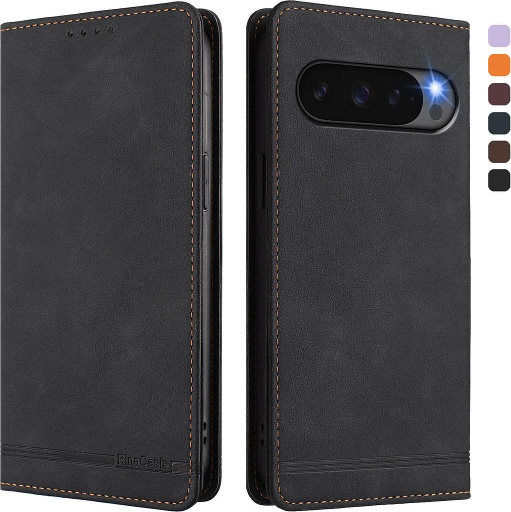 Hülle für Google Pixel 9/Pixel 9 Pro/Pixel 10/Pixel 10 Pro, Retro Kunstleder Ständer Klapphülle mit Kartenfächer und Magnetische Schwarz