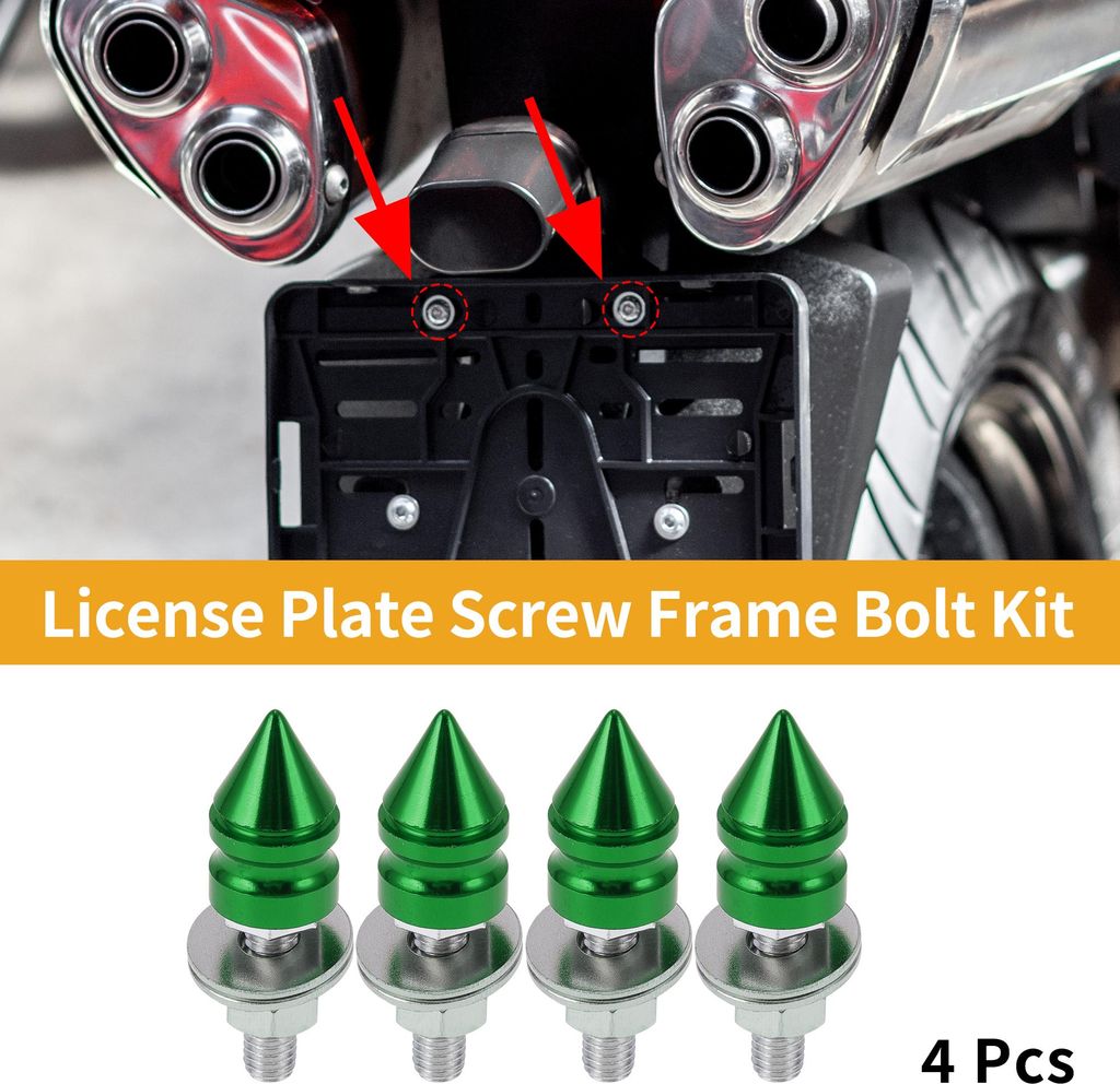 Universelle Motorrad M6 Kennzeichenschraubenabdeckung 45mm Diebstahlsichere Kennzeichenschraube Rahmenbolzen Set Aluminiumlegierung Grün 4 Stück