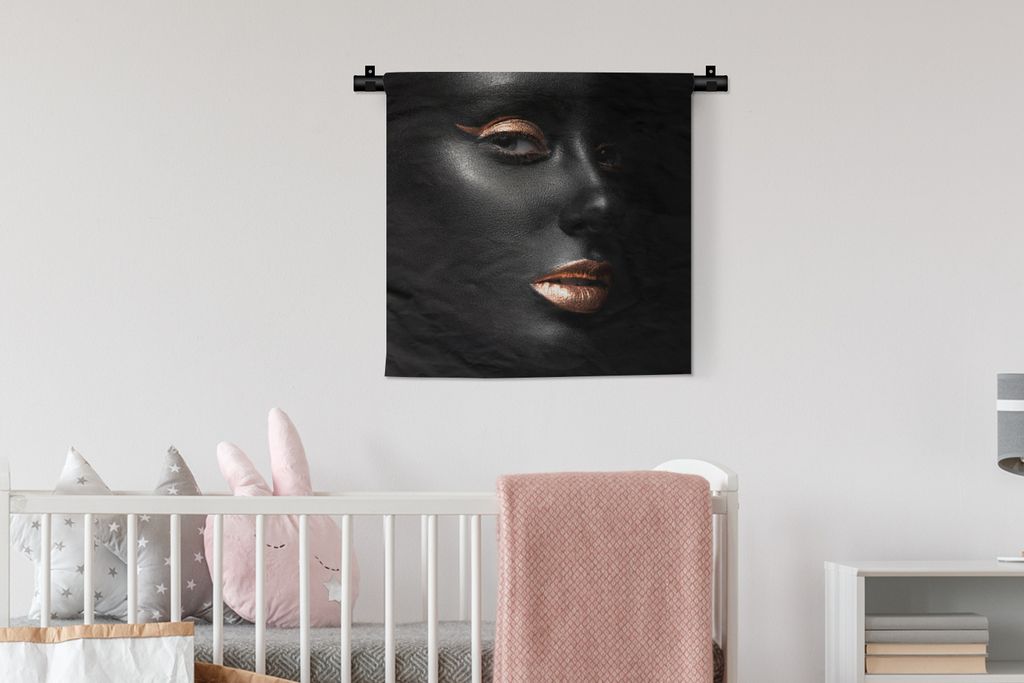 MuchoWow Wandteppich Wandbehang Schwarz - Weiblich - Kupfer 60x60 cm Tapisserie Dekoration Wandtuch - Dekorationen - Wand Decke