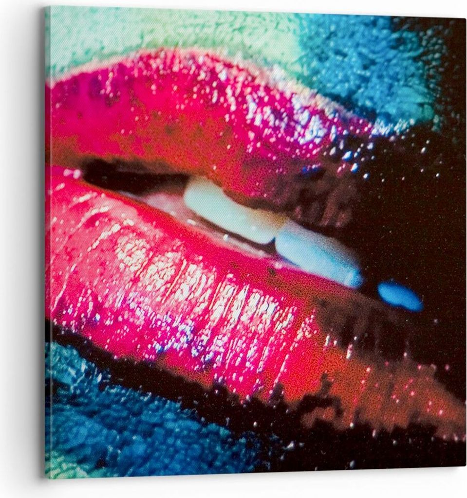 Bild auf Leinwand - Leinwandbild - Lippen Gesicht Frau - 70x70cm - Wand Bild - Wanddeko - Wandbilder - Leinwanddruck - Bilder - Kunstdruck - Wandde...