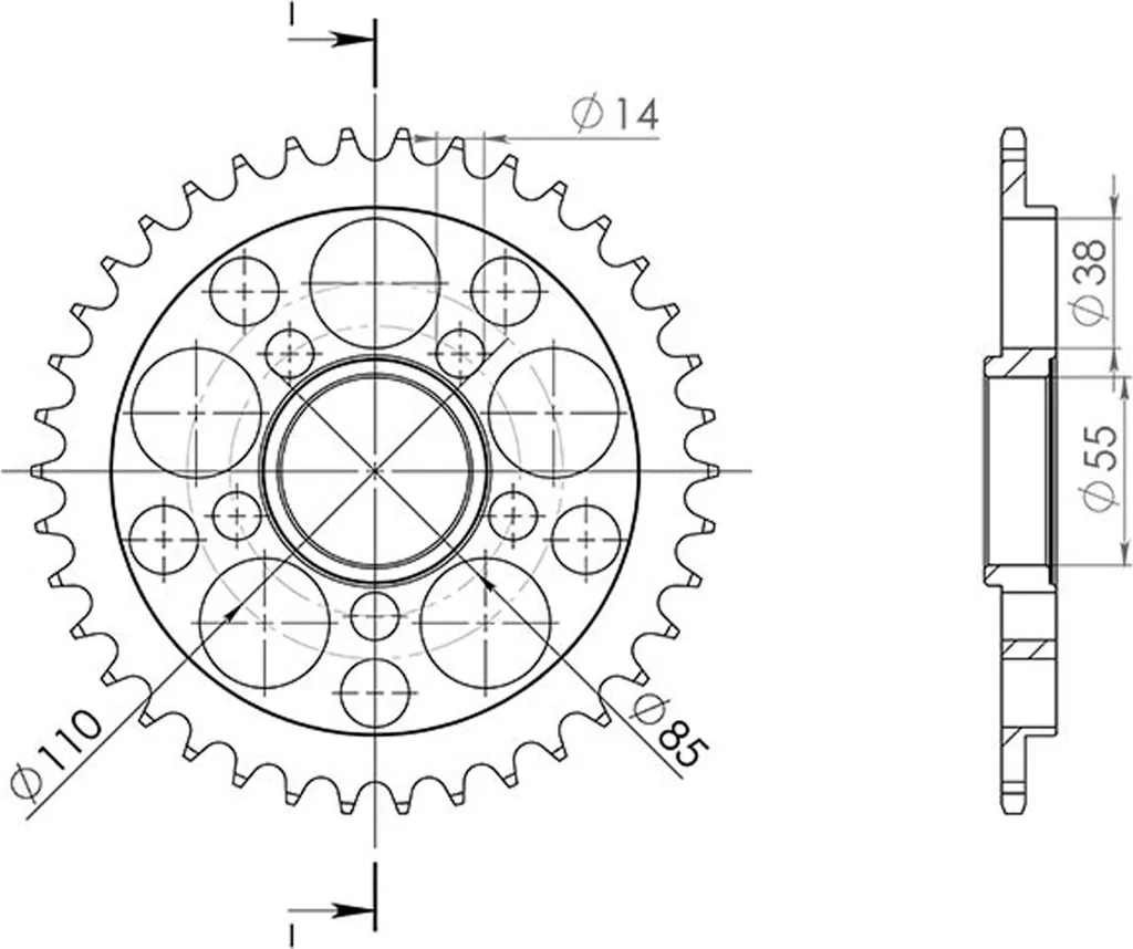 Couronne en Acier Pas 525 de 39 Dents Réf 50605 pour Moto de Route