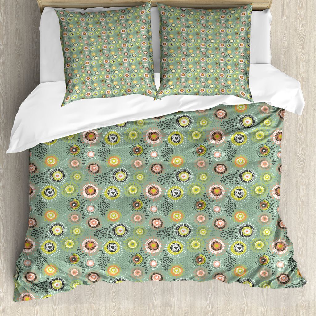 ABAKUHAUS Geometrisch Bettbezug Set für Einzelbetten, Abstrakte Herzen und Punkte, Milbensicher Allergiker geeignet mit Kissenbezug, 155 cm x 220 ...