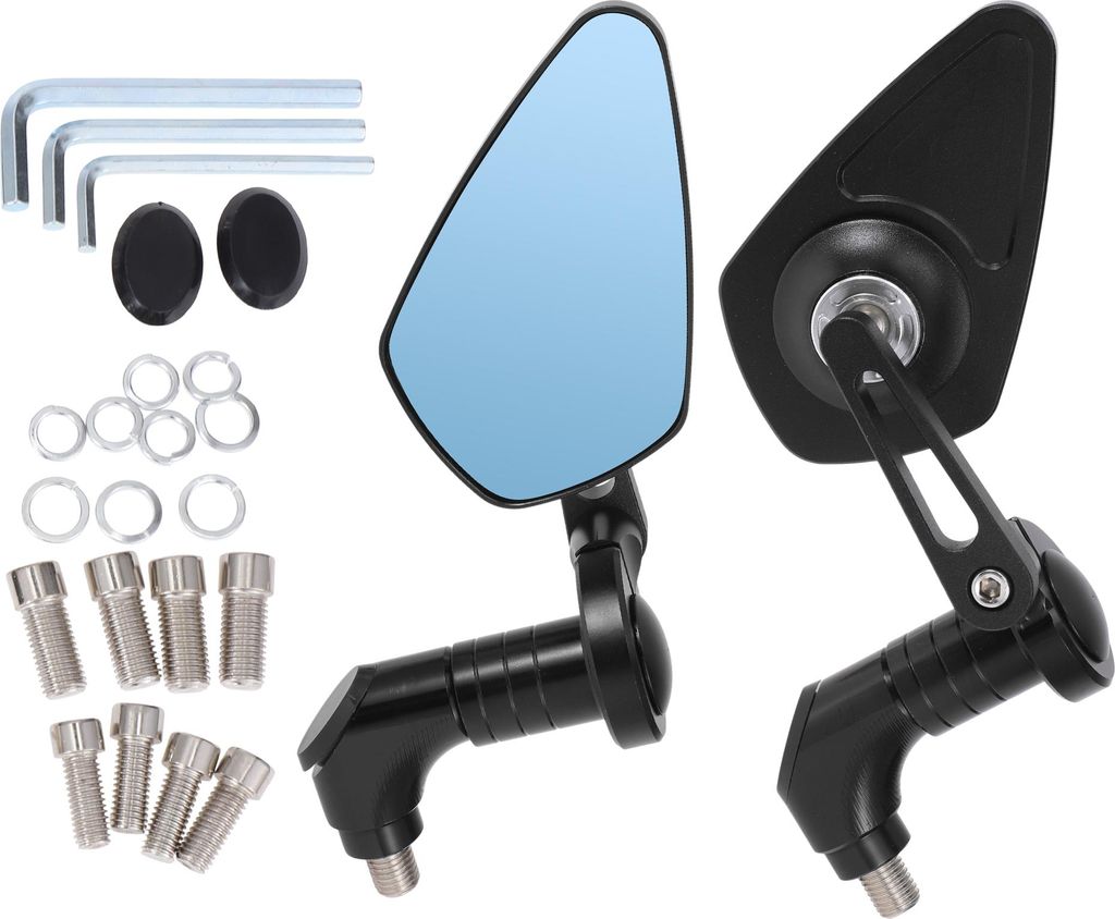 1 Paar Motorrad-Rückspiegel Universal Aluminium Blau Lenkerspiegel Schwarz Kurzer Griff mit gebogenem Schwanztyp
