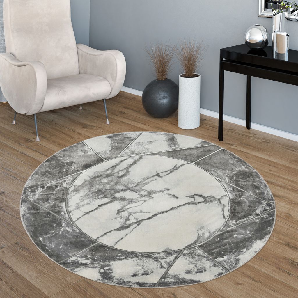 Teppich Wohnzimmer Kurzflor Marmor Optik Mit Bordüre Modern Produktbild 
