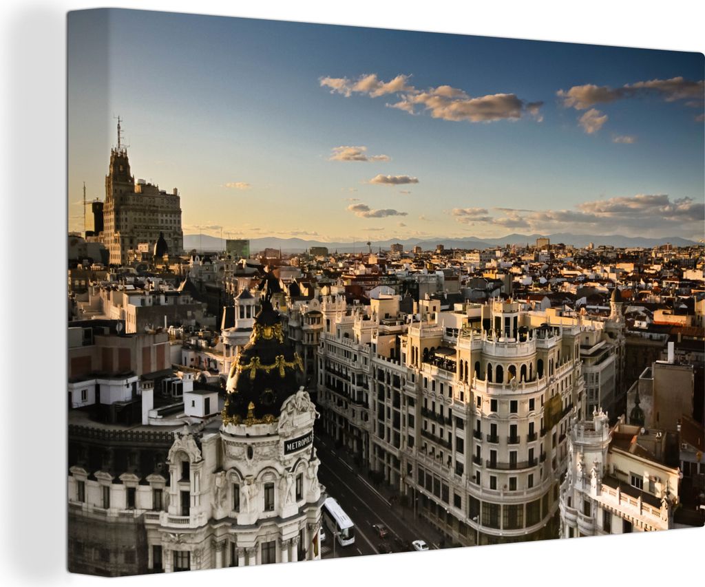 OneMillionCanvasses - Leinwandbilder - 140x90 cm, Madrid - Skyline - Spanien, Wandbilder Kunstdruck Wanddekoration - Foto auf Leinwand - Gemälde...