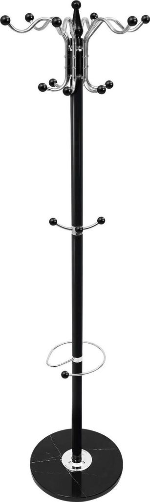Garderobenständer & Standgarderobe - Freistehendes Modell - 17 Haken - Mit Schirmständer - Metallrahmen - Platzsparend - Zum Zusammenbauen - Schwarz