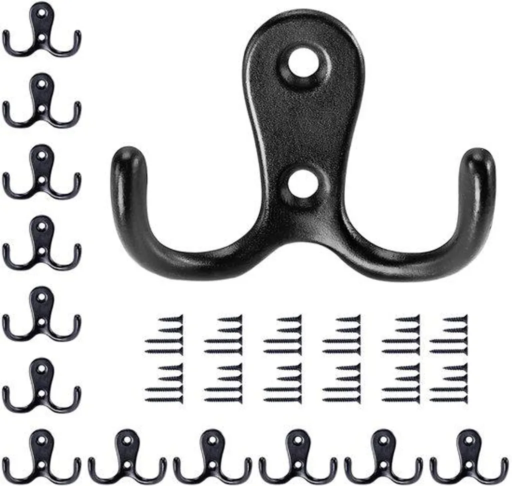 Crochets doubles noirs en acier forgé rigide lot de 12 ultra-forts