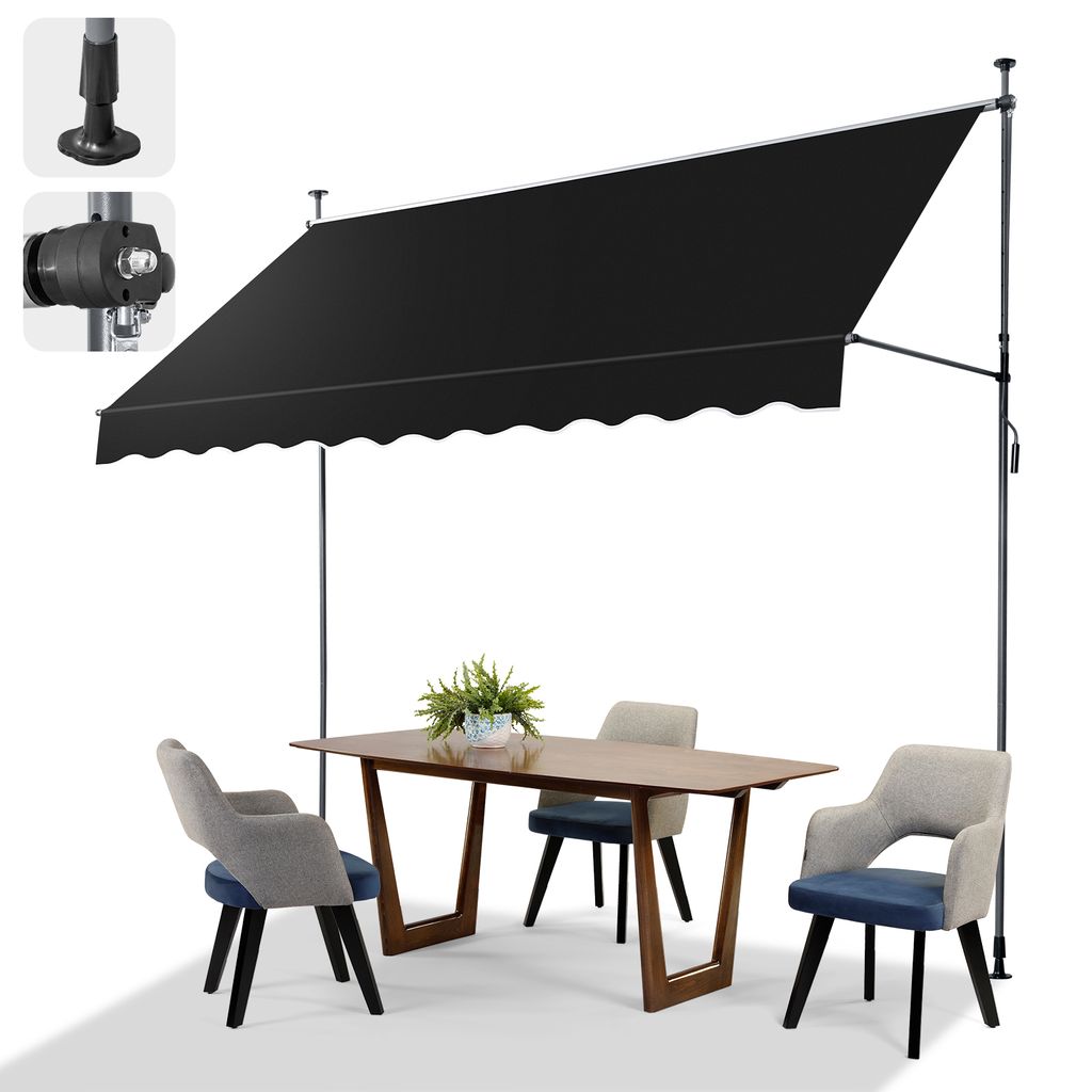 FCH Balkonmarkise 300x120x(200-300) cm Gelenkarm Markise Klemmmarkise Sonnenmarkise Balkon ohne Bohren - Beschattung Terrasse & Balkon,Schwarz