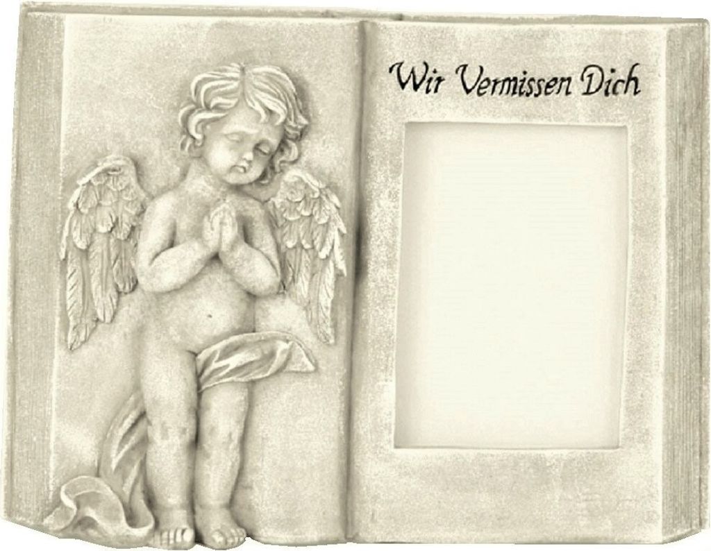 Grabschmuck Buch mit Engel Aufschrift Foto Fenster Trauerstein