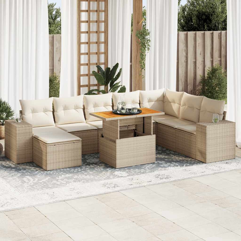 Maison Exclusive - 9-tlg. Garten-Sofagarnitur mit Kissen Beige Poly Rattan Akazie