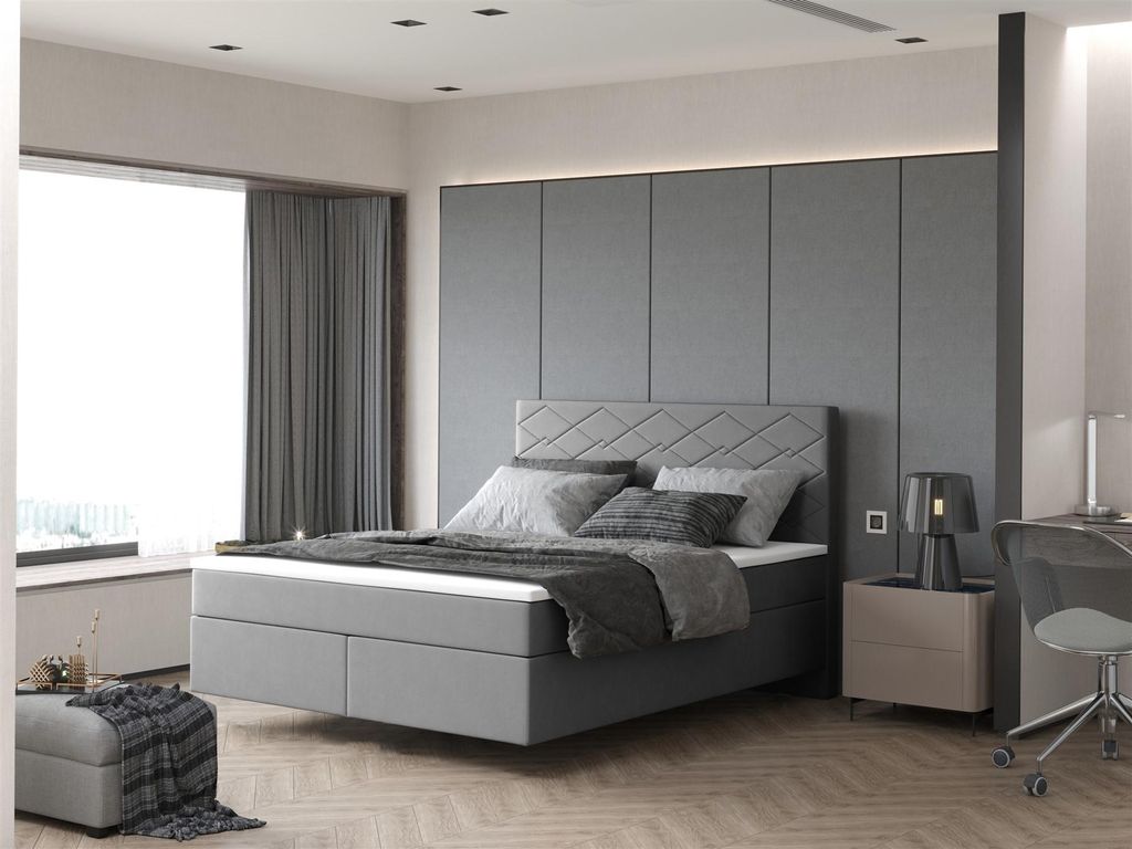 Boxspringbett Schlafzimmerbett ROCIO Nr.3 Premium 160x200cm in Stoff Grau