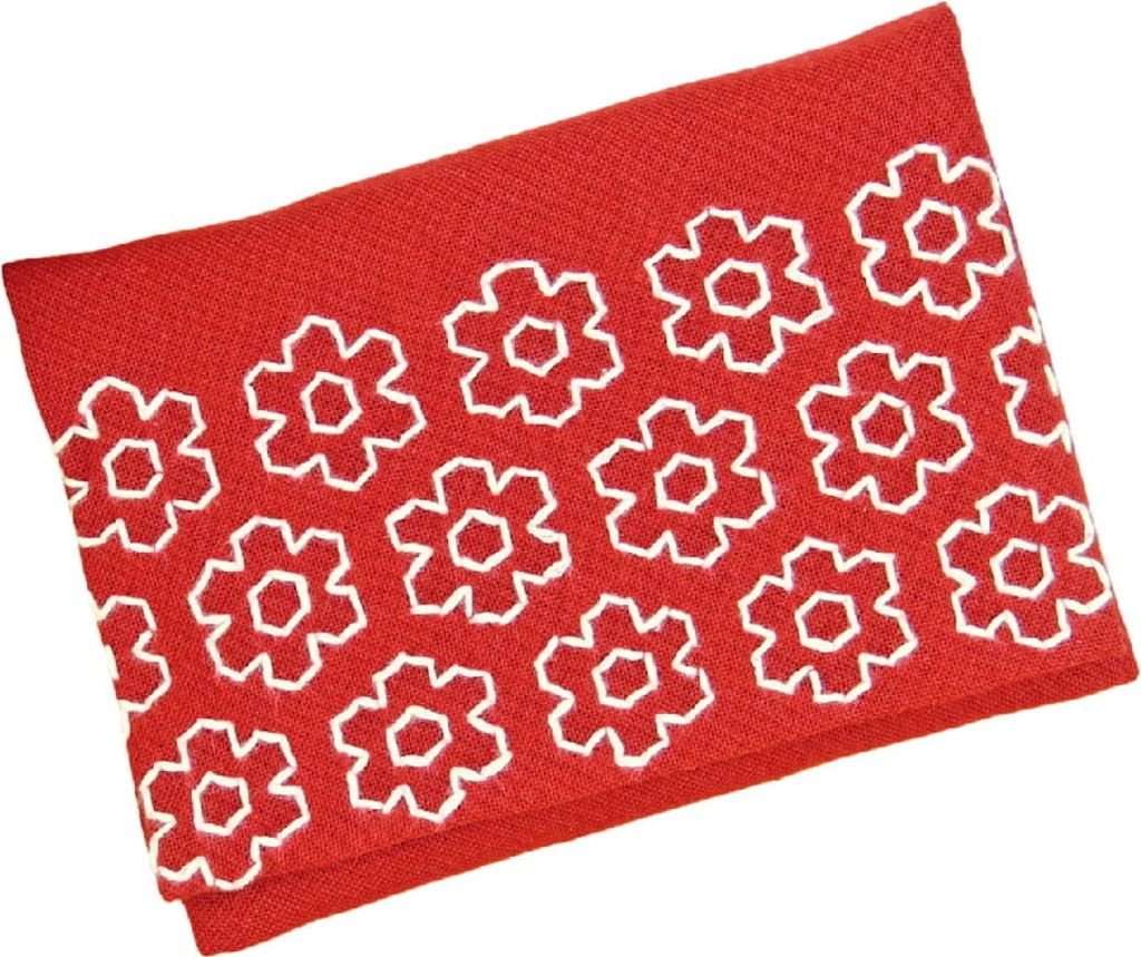 Olympus Hitomezashi Sashiko Stickpackung "Taschentuchhülle Rot", Stoff bedruckt, 9x13cm, Original aus Japan