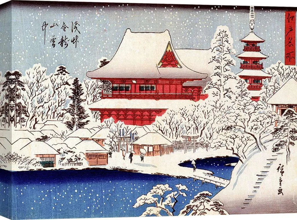 Estampe Hokusai Paysage sous la neige Toile Canvas Premium 70x50 cm