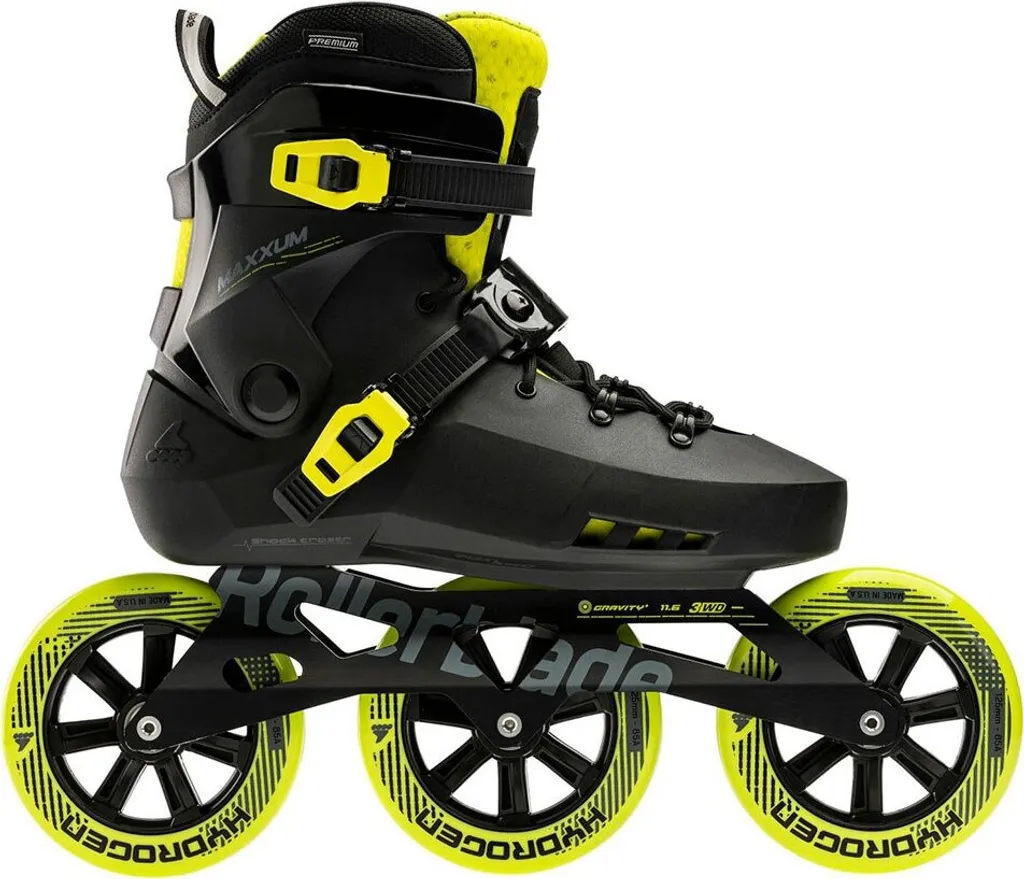 Maxxum 125 Rollerblade jaune noir taille 42 avec roues 125mm hautes