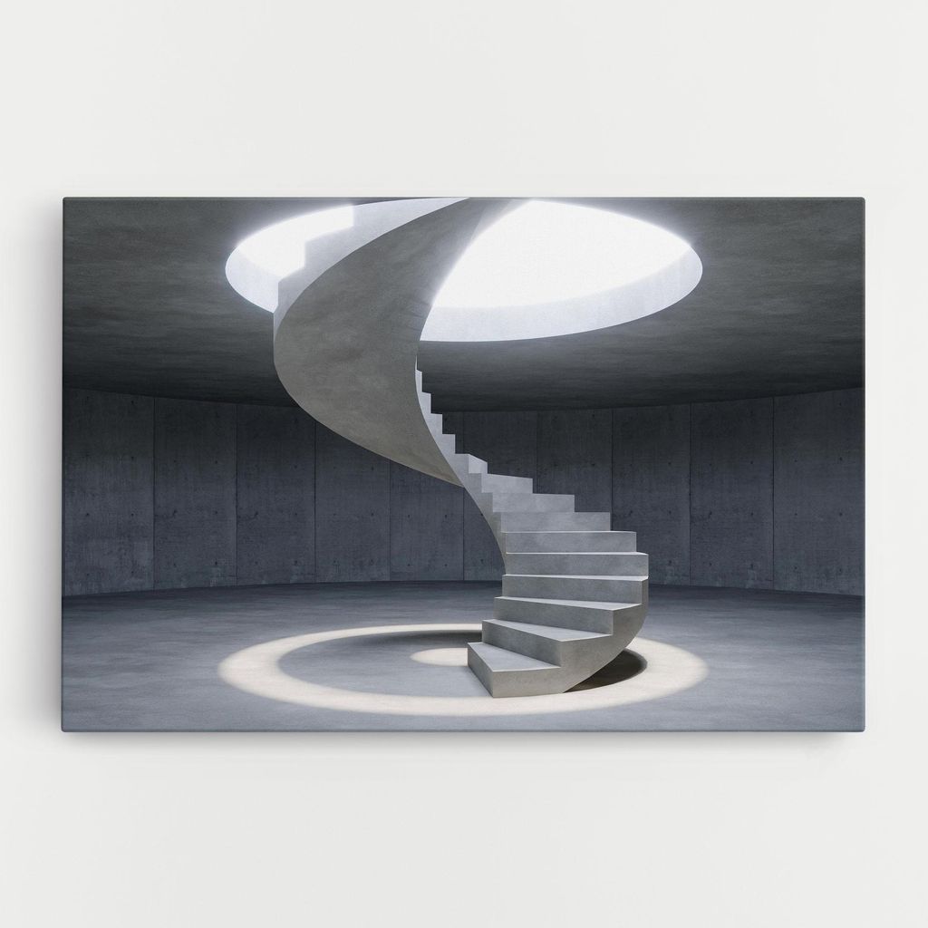 ARTHUB Leinwandbild 40x60 cm, Spiral White Staircase | Wohnzimmerdekoration, Hängende Bilder, Wanddekoration, Heimdekoration, Abstrakte, Optisch...