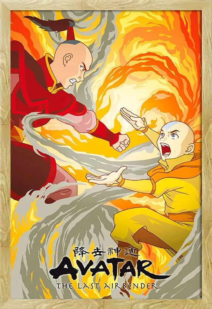Poster Avatar Aang vs Zuko avec cadre Shinsuke Maxi MDF hêtre 61x91.5