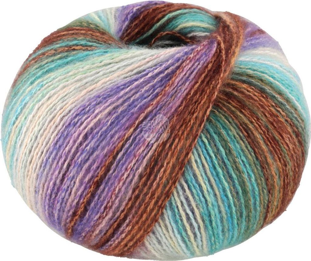 A ball of yarn with multiple colors.