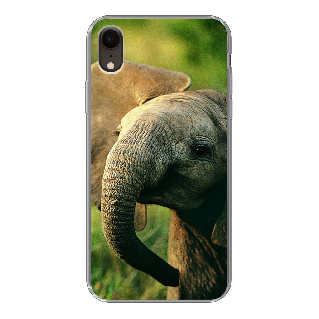 MuchoWow Handyhülle Schutzhülle Hülle für iPhone XR Elefant - Grün - Tiere - Natur Silikon Softcase Handy Hülle - Schutzdeckel