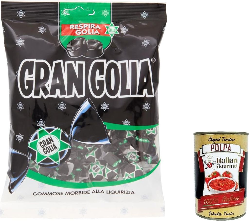 3x Golia Gran Golia Weiche Gummibonbons mit Lakritzgeschmack, Süßigkeiten 180 gr + Italian Gourmet polpa 400g