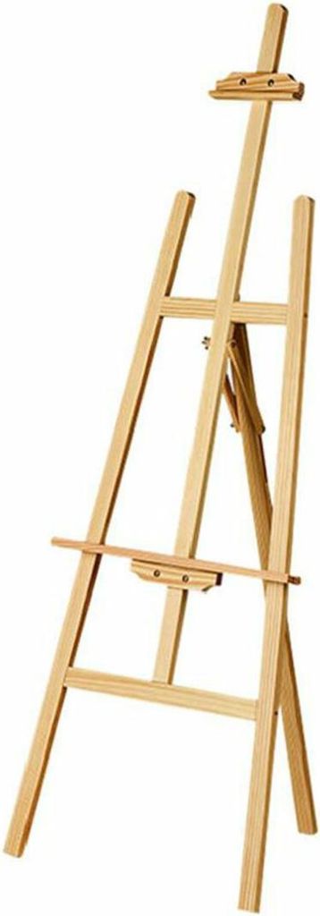 Holzstaffelei 1,40 m für Leinwände. Abmessungen des Staffelei-Sets: 142x43,5x52 cm.