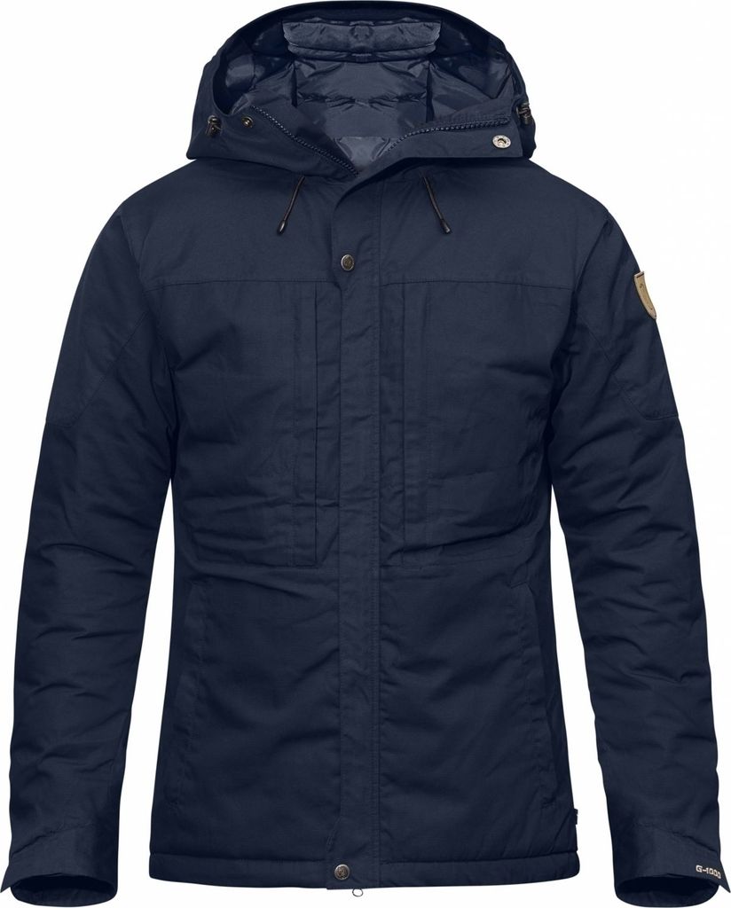A dark navy Fjällräven jacket is shown against a white background.