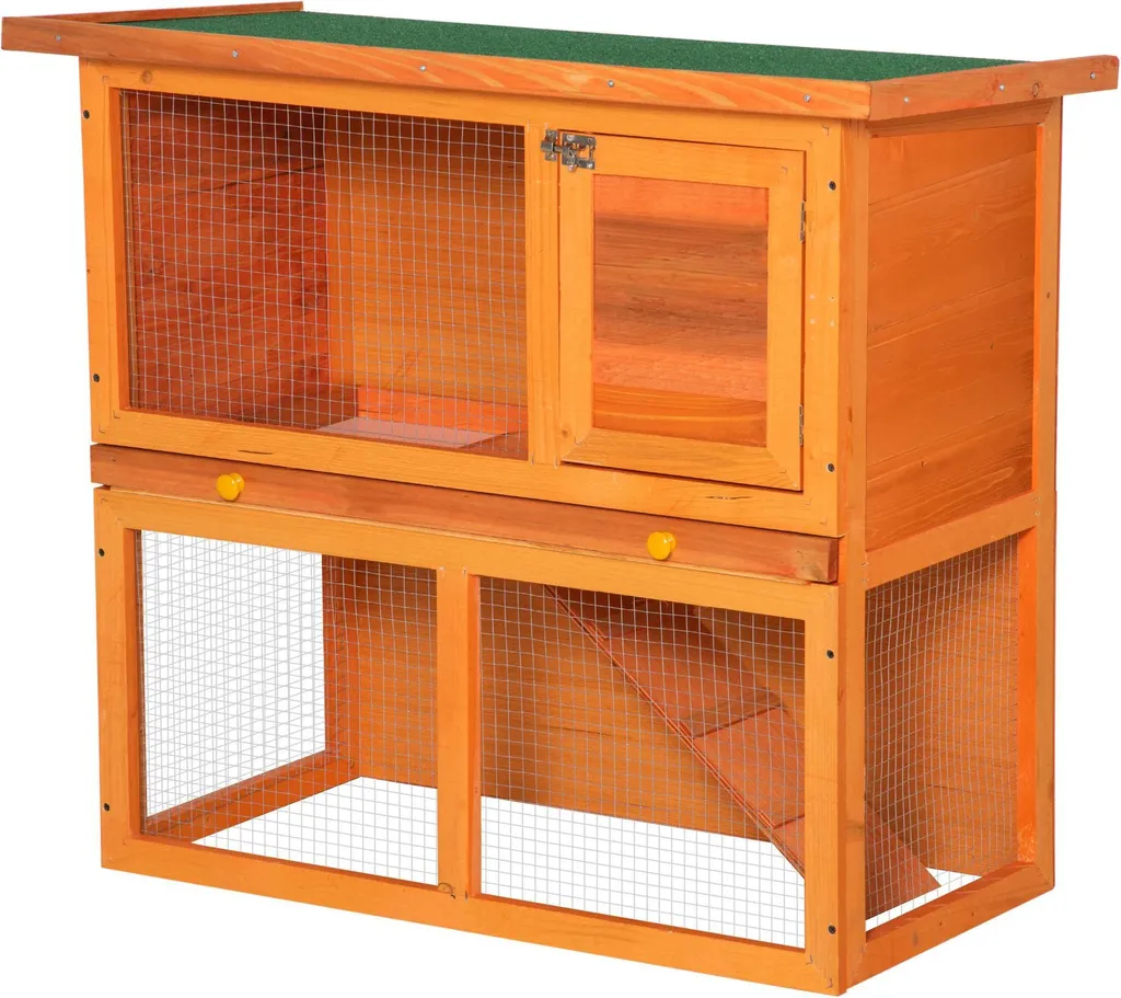 Clapier en bois pour lapins à 2 étages 90x45x80 cm avec toit ouvrant