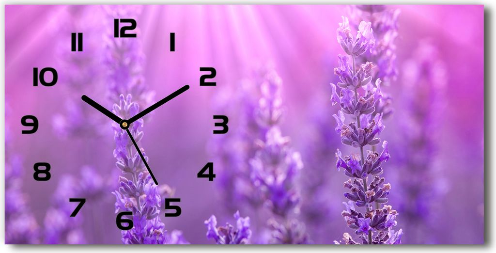 Wanduhr aus Glas – 60x30 cm - Glasbild - Glasuhr - Gehärtetes Glas - schwarze-zeiger - Lavendel