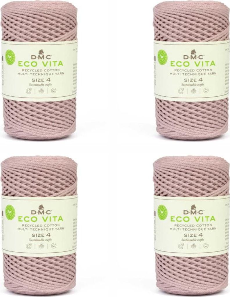 4x DMC Eco Vita-4 – dickes recyceltes Baumwollgarn (4 mm) aus 80 % Baumwolle und 20 % Polyester (Farbe 41)