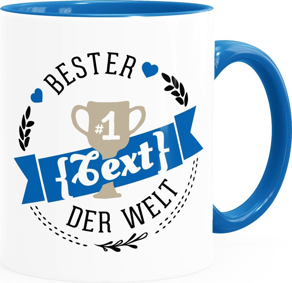 Tasse Bester Papa Mama Oma Opa Personalisierbar mit Wunsch-Namen Text Kaffee-Tasse MoonWorks Dein Text Blau blau Keramik-Tasse