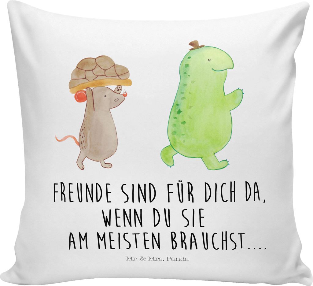 Mr. & Mrs. Panda Kuschelkissen Schildkröte Maus - Weiß - Geschenk, Zierkissen, 40x40, Sofakissen, Freunde, Dekokissen, Polster, kissen für sofa,...