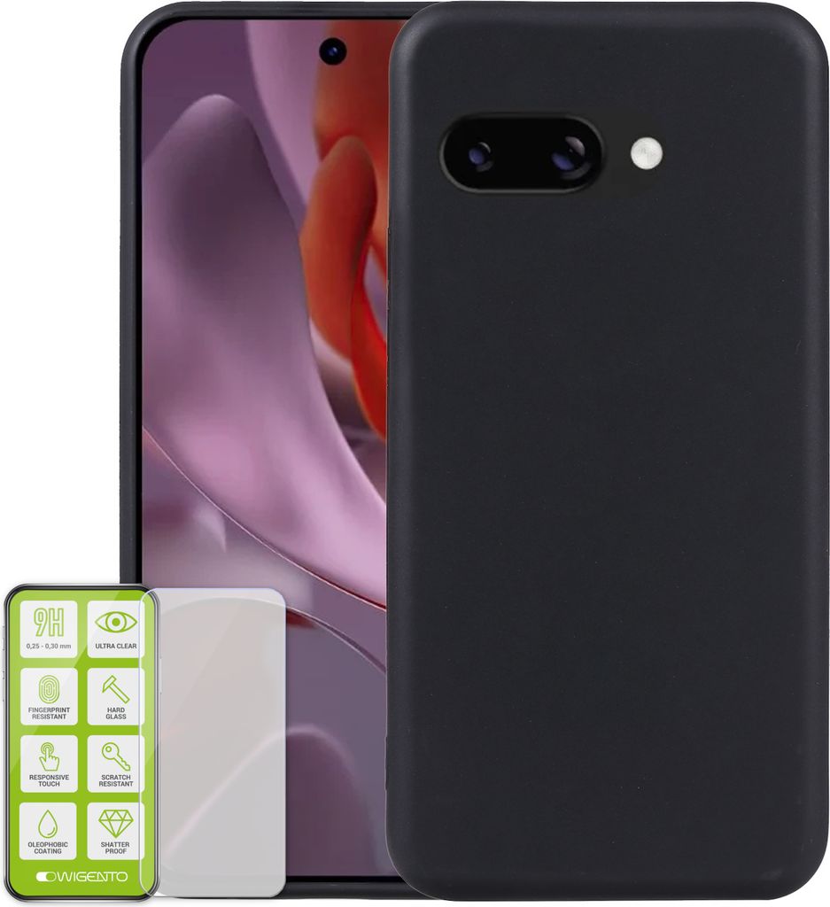 Für Google Pixel 9a Silikon TPU Schutz Handy Hülle Schwarz + H9 Hart Glas Folie