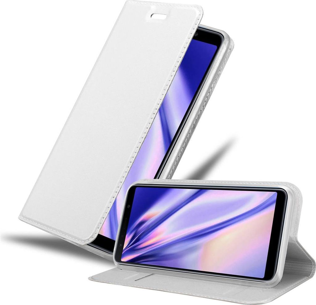 Cadorabo Handyhülle für Samsung Galaxy A7 2018 Schutz Hülle in Silber Cover Etui Book Case Booklet