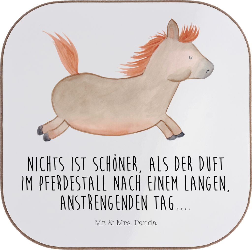 Mr. & Mrs. Panda Untersetzer für Gläser Pferd Springen - Weiß - Geschenk, Pony, Reiten, Bauernhof, Coaster, gläseruntersetzer, Pferde, Tassenun...