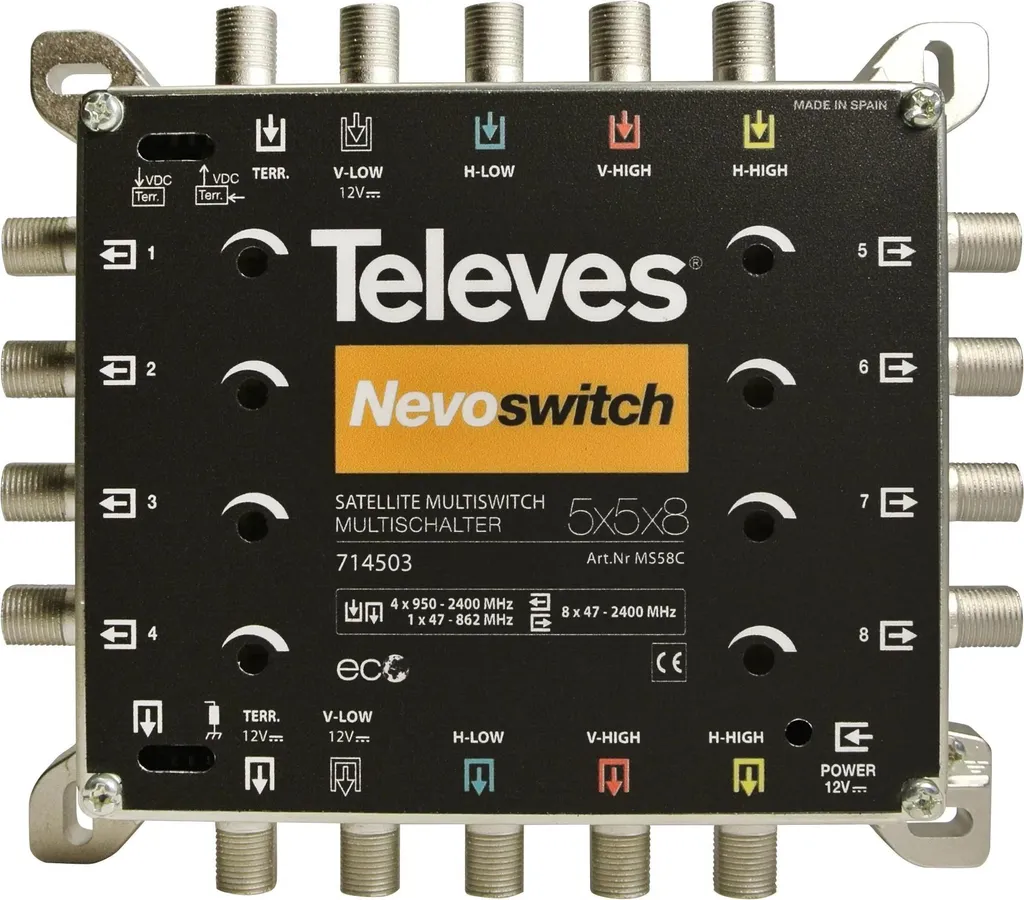 Televes NEVO 5 en 8 Multiswitch Cascadable en Fonte pour Satellite TNT