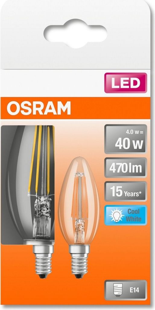 OSRAM Retrofit E14 LED Kerze 4W B40 2-er Pack Filament klar Produktbild 
