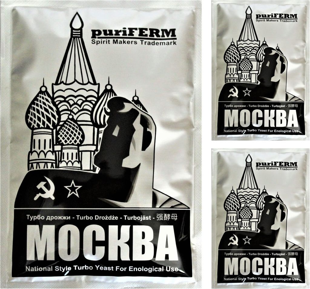 HUGBERT Turbohefe Puriferm Moskva Vodka Alkohol Gärhefe Hefe 21%, 3 Stück