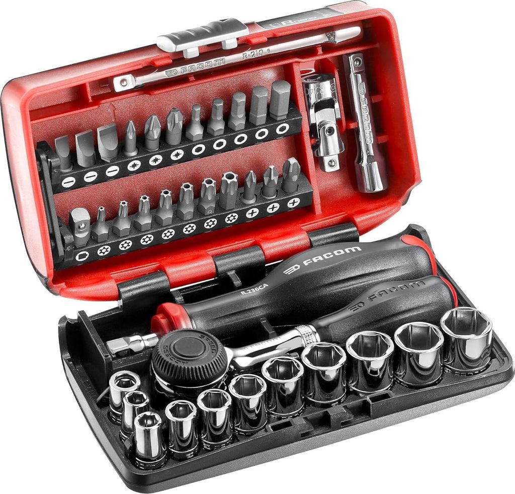 Facom R.360NANO-U1 38-teiliger 1/4"-Ratschen-Steckschlüsselsatz mit drehbarem Griff
