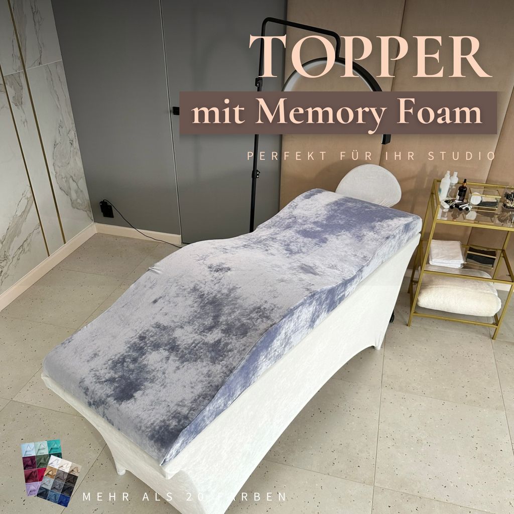 Wellen-Matratze (curved lash bed topper) mit Memory-Schaum und velours Bezug | Für Wimpernverlängerung, Kosmetikbehandlungen | 180x60cm grey-blue
