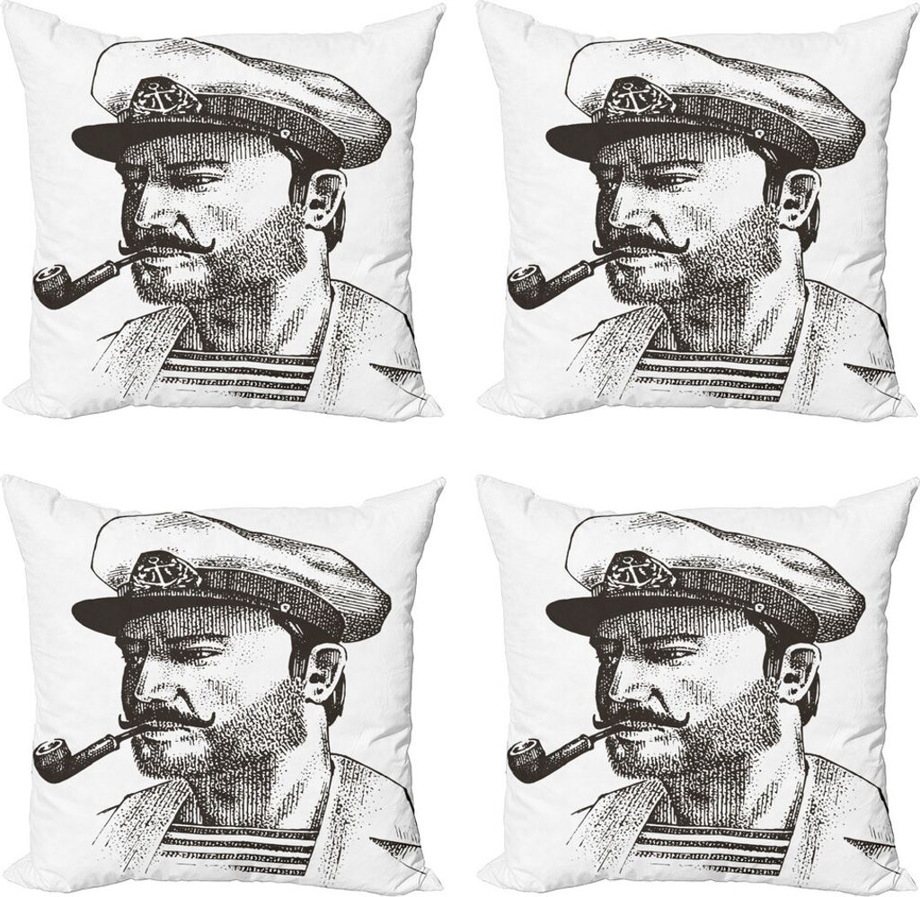 ABAKUHAUS Vintage Nautical Tattoo Kissenbezug Set (4 Stück), Maritime Boatswain, Moderner Doppelseitiger Digitaldruck, 50 cm x 50 cm, Dunkler Taup...