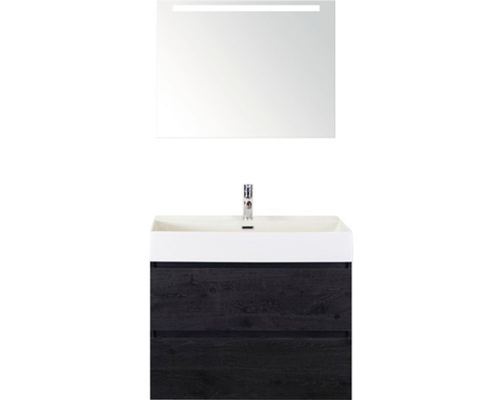 Badmöbel-Set Sanox Maxx XL BxHxT 81 x 183 x 45,5 cm Frontfarbe black oak mit Waschtisch Keramik weiß und Keramik-Waschti