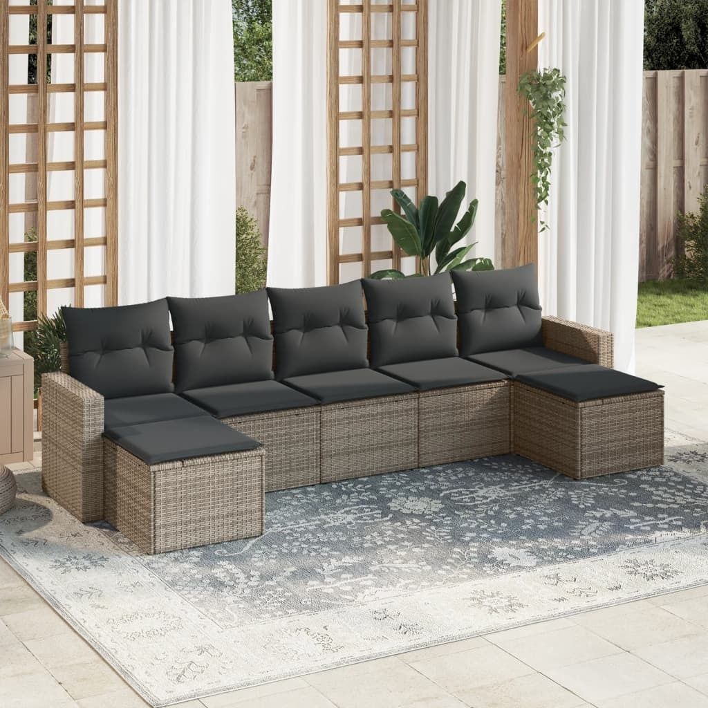 Design 7-tlg. Garten-Sofagarnitur mit Kissen Grau Poly Rattan, Gartensofas 2024 Neu