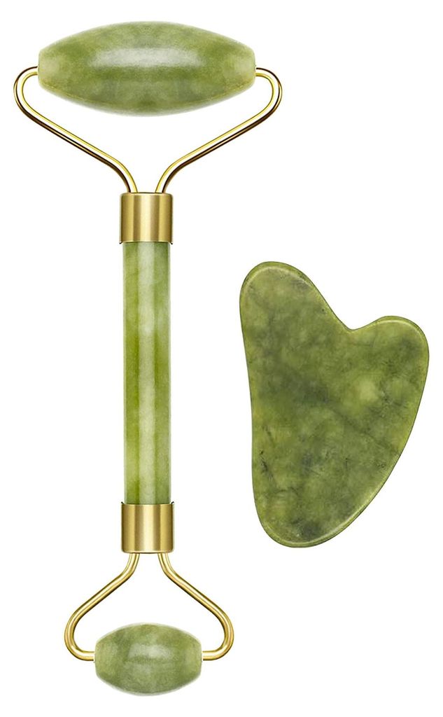BEPER C301ABE101 Rolle und Stein Gua Sha in Jade, Jade Roller & Gua Sha Massagge Tool, Gesichts- und Körpermassage, entspannend, Entfernung und Al...