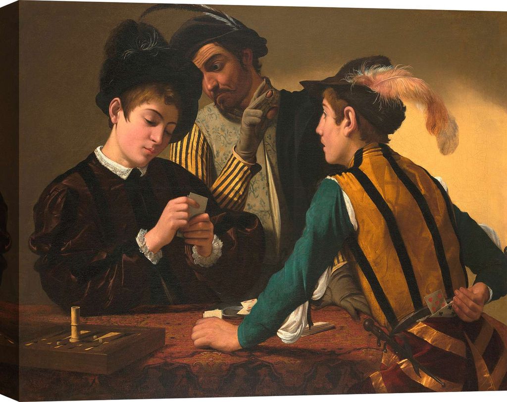 Kunstdruck auf Leinwand - Caravaggio, Die Betrüger - 80x60 cm